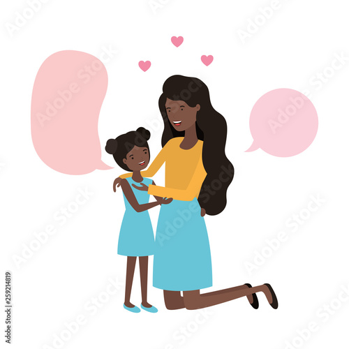woman with daughter and speech bubble avatar character