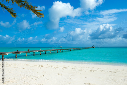 tropical Maldives island with white sandy beach and sea