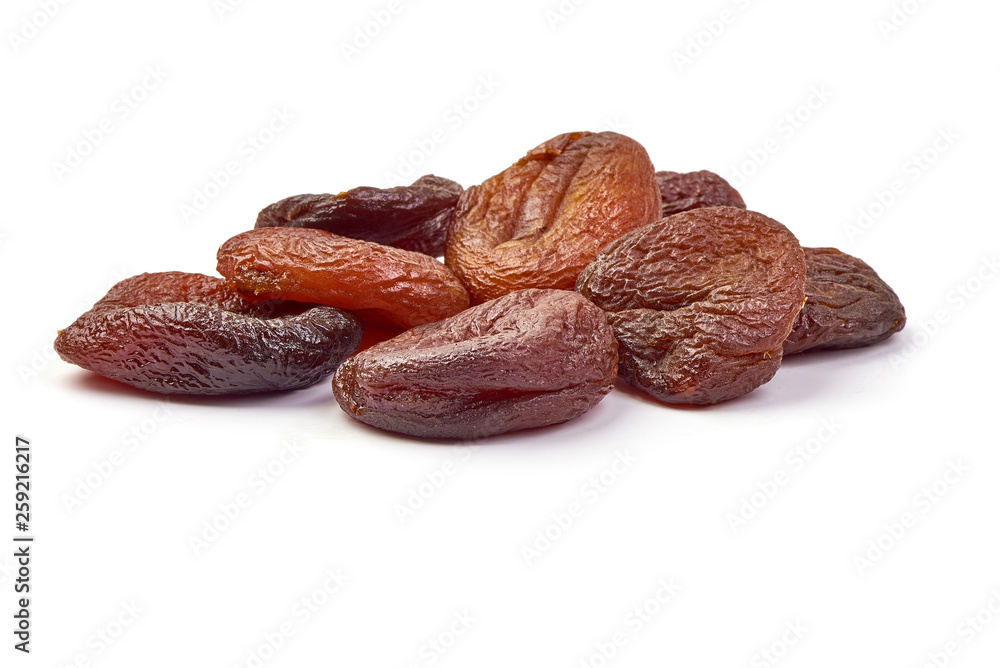 Naturally dried apricots, close-up, isolated on white background Naturally dried apricots, close-up, isolated on white background