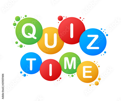 Quiz time logo with speech bubble symbols, concept of questionnaire show sing, quiz time button, question competition. Vector illustration.