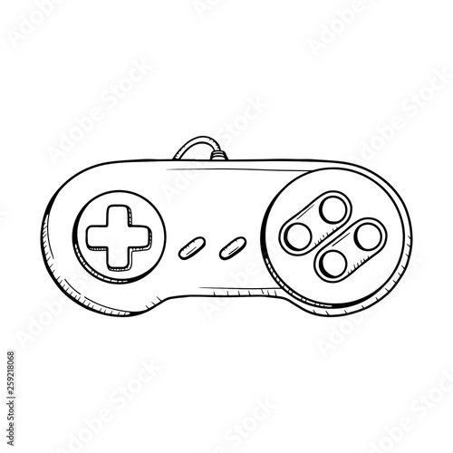 Gaming controller illustration. Retro Gaming controller line drawing