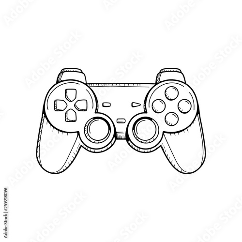 Gaming controller illustration. Retro Gaming controller line drawing