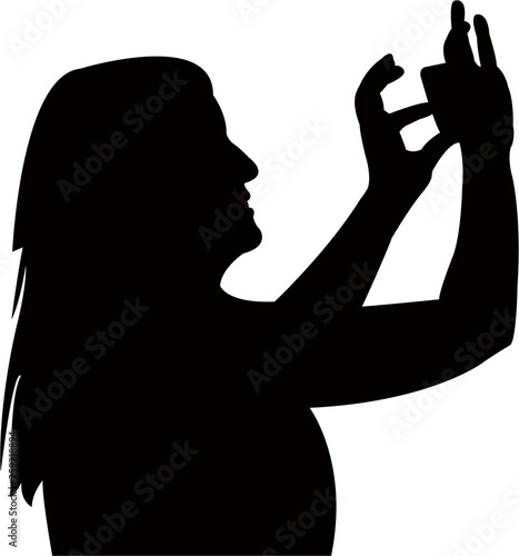 woman taking selfie, silhouette vector