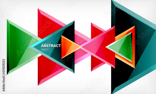 Free Download Triangles repetiton geometric abstract background, multicolored glossy triangular shapes, hi-tech poster cover design or web presentation template with copy space - GFXLoad