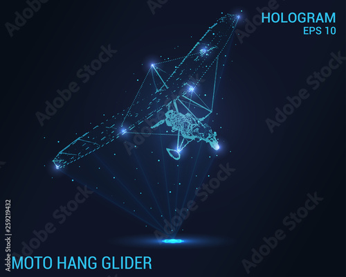 Moto hang glider hologram. Digital and technological background moto hang glider. Futuristic hang glider design.