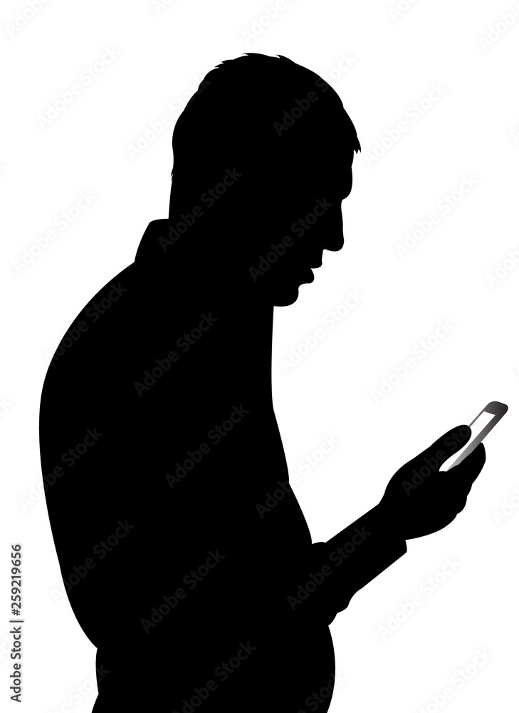 man using smarth phone, silhouette vector