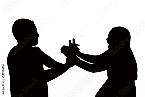 a couple fighting, silhouette vector