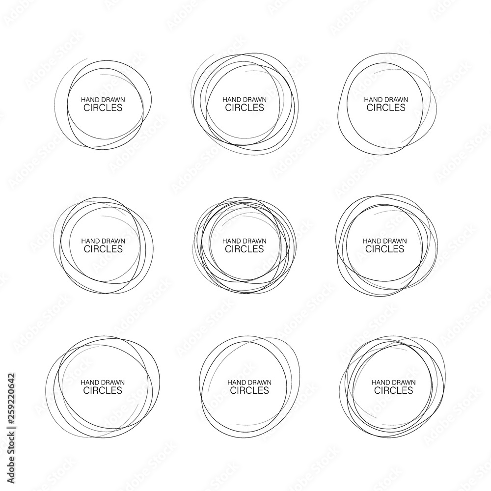 Set hand drawn ovals, felt-tip pen circles. Rough vector frame elements. Vector illustration. Set hand drawn ovals, felt-tip pen circles. Rough vector frame elements. Vector illustration.