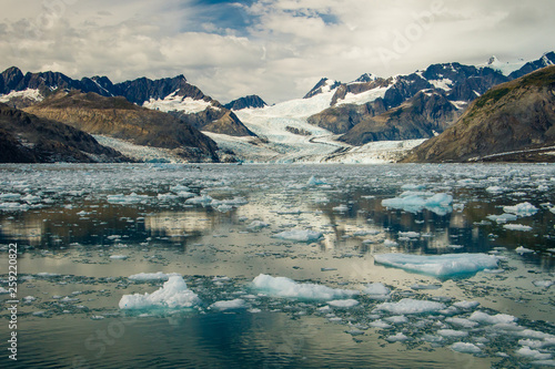 Columbia Glacier with frozen floes in Prince William sound, Alaska