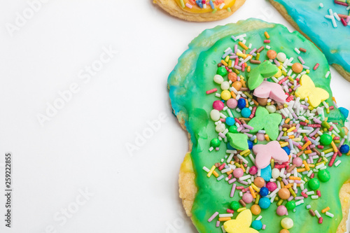 Group of colorful homemade Christmas cookies and biscuits in isolated white background