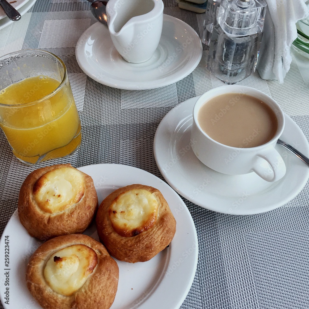 breakfast with coffee and croissant breakfast with coffee and croissant