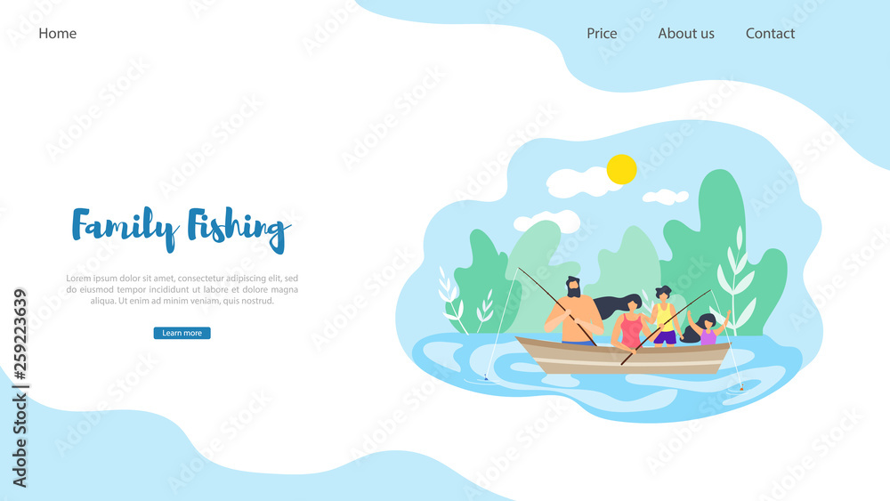 Naklejka premium Vector Flat Banner Illustration Family Fishing.
