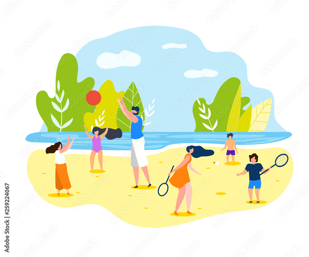 Summer Sports Games on Beach for Whole Family.