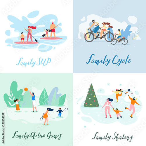 Flat Banner Family Sup Cycle Active Games Skating.