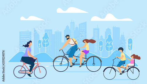 City Active Lifestyle. People Ride on Bicycles.