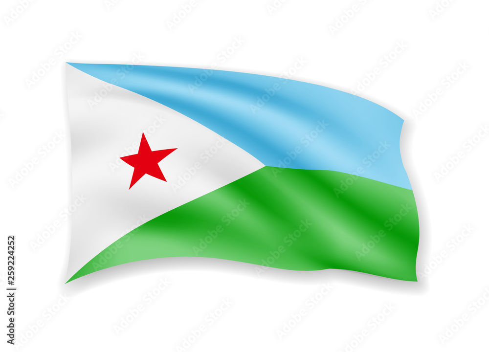 Waving Djibouti flag on white. Flag in the wind.