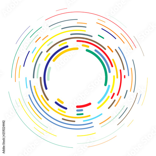 Vector modern creative backdrop of vivid multi colored curved elements.Multicolored decorative design halftone circle lines isolated on white.Circular abstract background.
