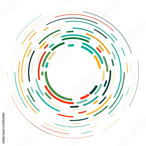 Fototapeta Naklejka Na Ścianę i Meble -  Vector modern creative backdrop of vivid multi colored curved elements.Multicolored decorative design halftone circle lines isolated on white.Circular abstract background.