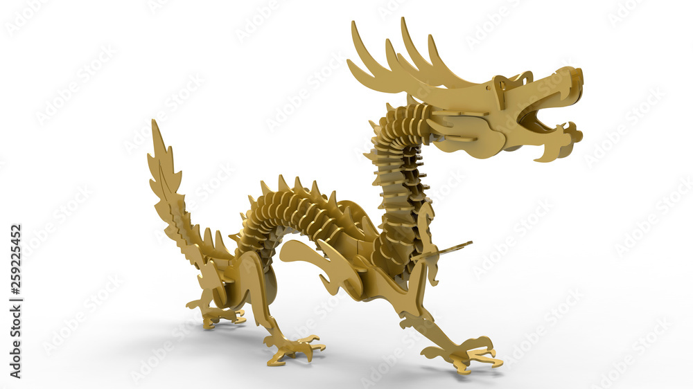 3D render - golden dragon cutout model