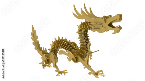 3D rendering - golden dragon cutout
