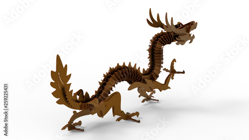 3D rendering - dragon made from multiple laser cut elements