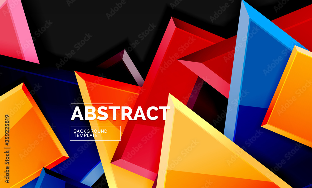 Glossy mosaic style geometric shapes - squares and triangles on black