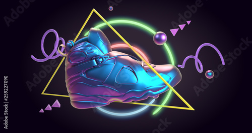 3D Render, future tennis synthwave retro fashion back to the 80's