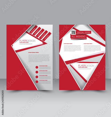 Flyer template. Business brochure. Editable A4 poster for design, education, presentation, website, magazine cover. Red color.