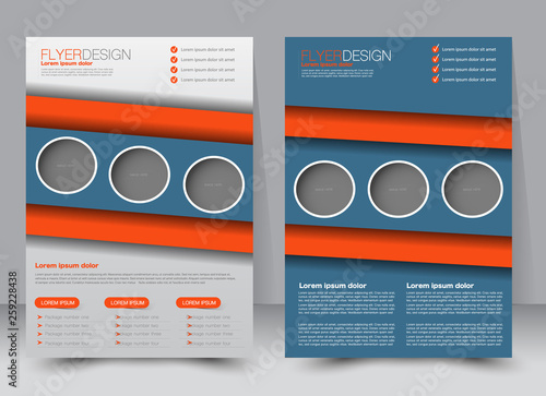Flyer template. Business brochure. Editable A4 poster for design, education, presentation, website, magazine cover. Blue and orange color.