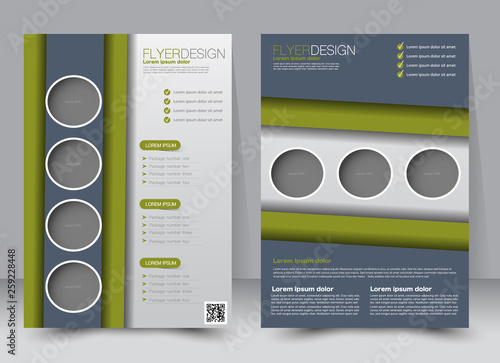 Flyer template. Business brochure. Editable A4 poster for design, education, presentation, website, magazine cover. Green and grey color.