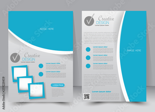 Flyer template. Business brochure. Editable A4 poster for design, education, presentation, website, magazine cover. Blue color.
