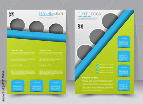 Flyer template. Business brochure. Editable A4 poster for design, education, presentation, website, magazine cover. Blue and green color.