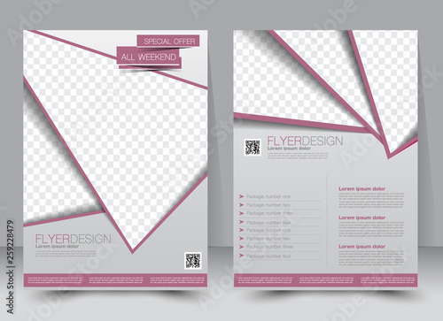 Flyer template. Business brochure. Editable A4 poster for design, education, presentation, website, magazine cover. Red color.