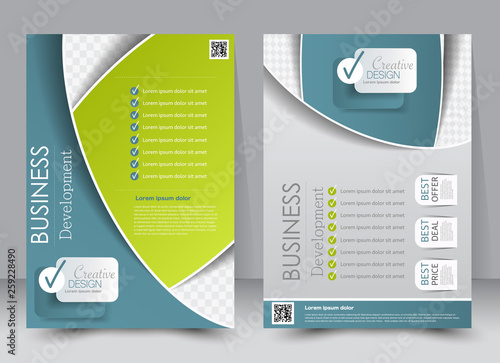Flyer template. Business brochure. Editable A4 poster for design, education, presentation, website, magazine cover. Green color.