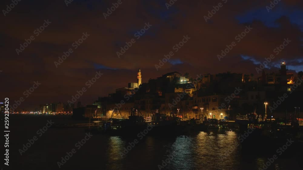 Jaffa Port From sea Night to Day Timelapse Jaffa Port From sea Night to Day Timelapse