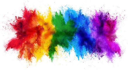 colorful rainbow holi paint color powder explosion isolated white wide panorama background