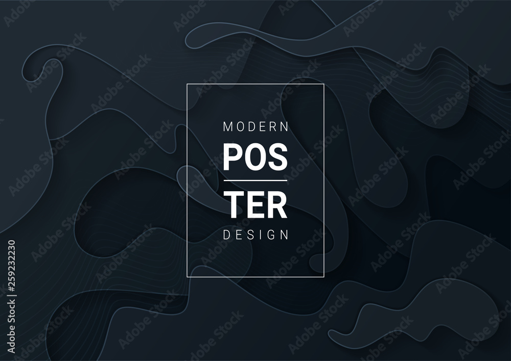 Abstract paper cut black background with wavy layers; Realistic carving ...