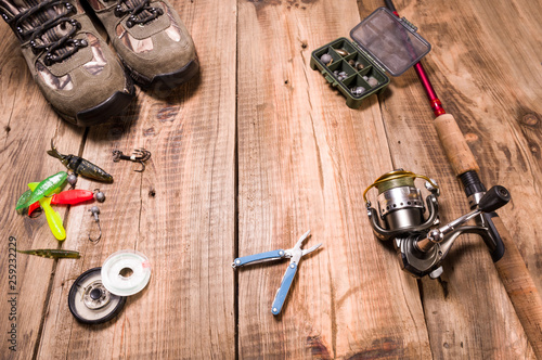 Fishing tackle and tools. Preparation for fishing.