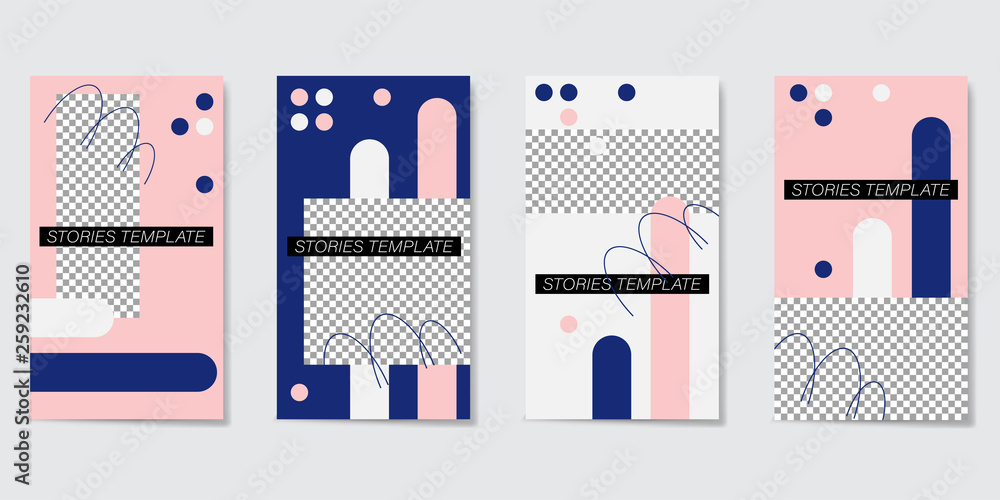 Editable template for Stories and Streams. Blue, pink and white geometric elements. Editable template for Stories and Streams. Blue, pink and white geometric elements.