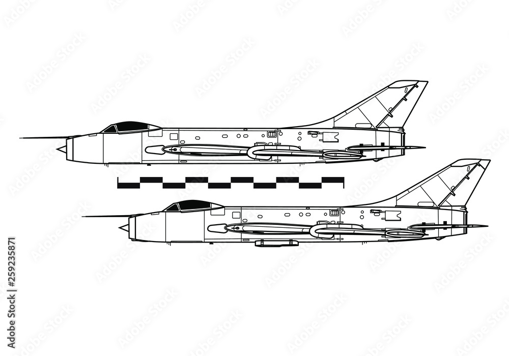 Sukhoi Su-7 Fitter. Outline drawing Sukhoi Su-7 Fitter. Outline drawing