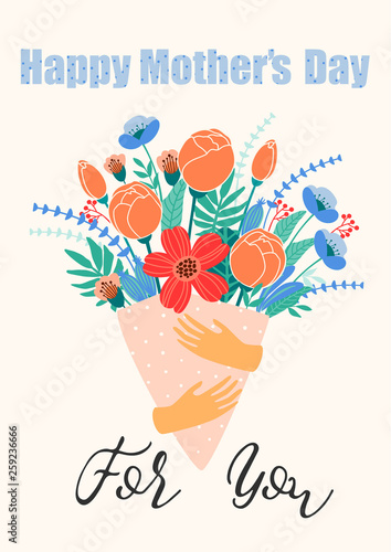 Happy Mothers Day. Vector template with flowers.