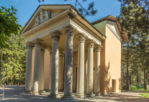 Photography The Resurrection Chapel in the middle of the forest at Skogskyrkogården in Stock