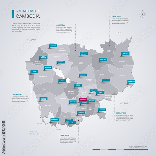 Wallpaper Mural Cambodia vector map with infographic elements, pointer marks. Torontodigital.ca