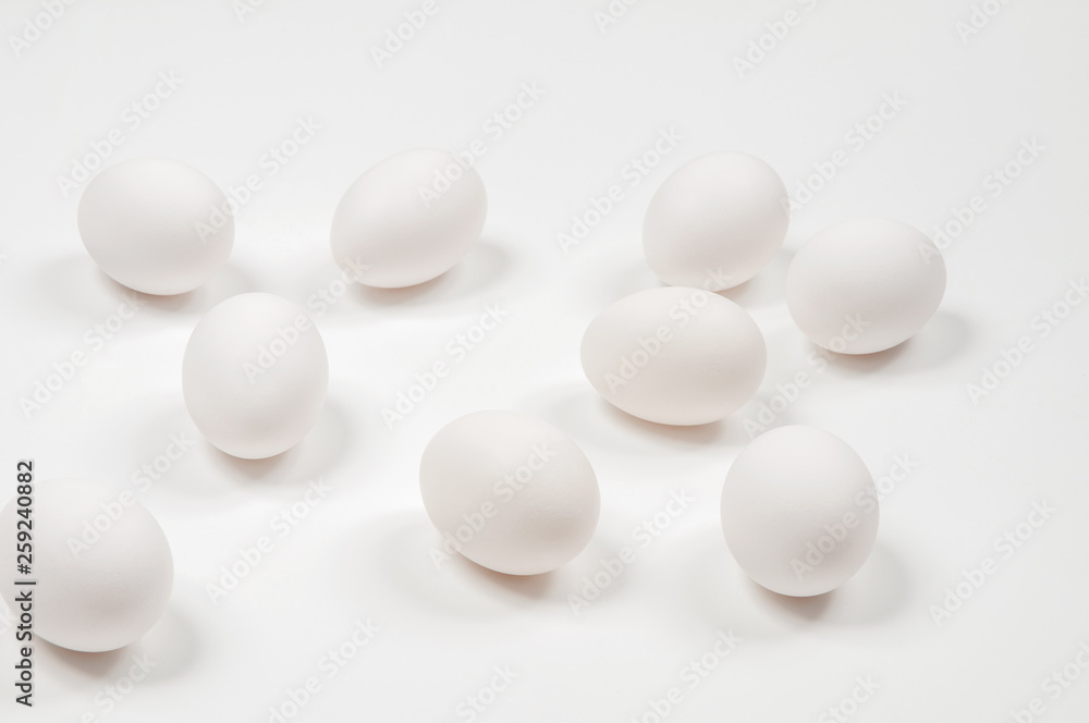 White egg. Raw eggs on white background.