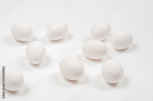 White egg. Raw eggs on white background.