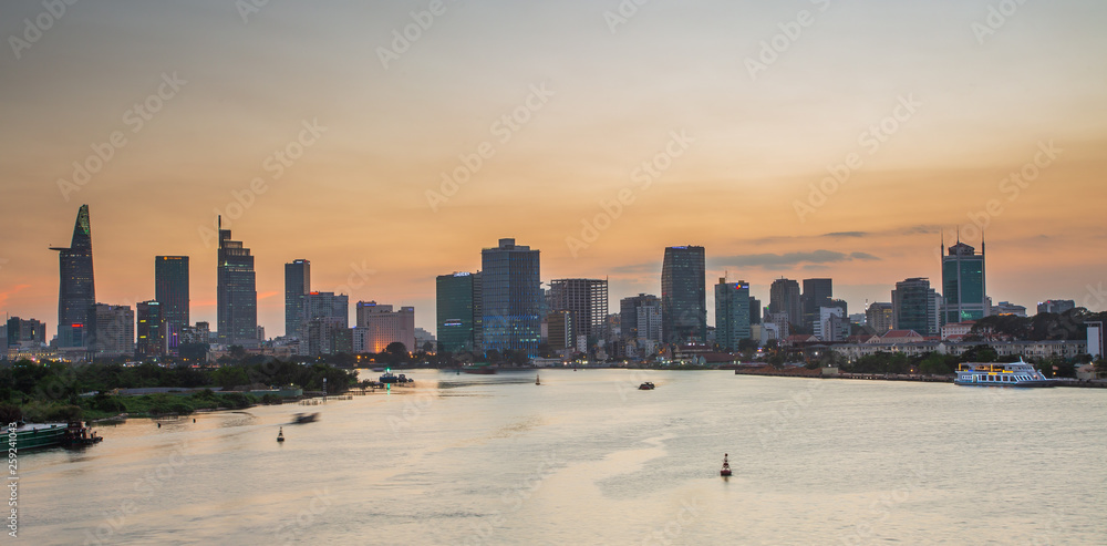 Fototapeta premium Ho Chi Minh City sunset shot.Ho Chi Minh City formerly named Saigon, is the largest city in Vietnam.