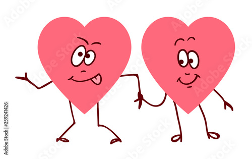 Pair of hearts holding hands. Concept of friendship love support and help. Love or helth symbol. Don't be afraid i am with you
