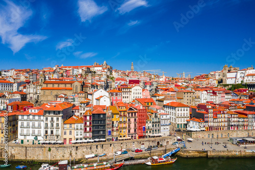 Porto Cityscape with Dom Luis I Bridge over Douro River and medieval Ribeira district at day time  Portugal