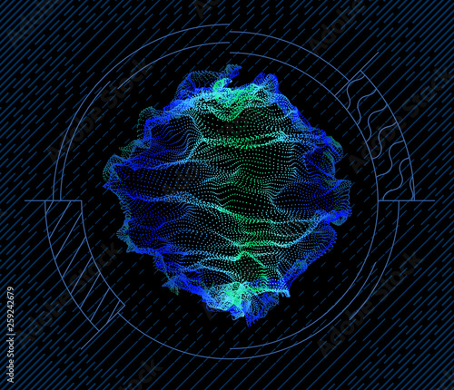 Sphere from particles wave nodes. 3d sea flow.