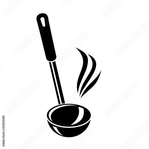 Kitchen ladle soup smoke cook icon, simple style